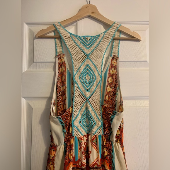 Anthropologie Maude Boho Crochet Back Maxi Dress Small NWT Double Side Slit - Picture 5 of 8